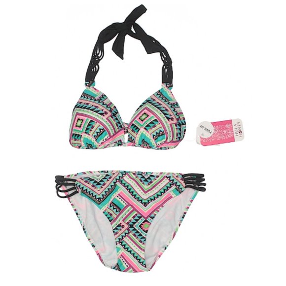 Hula Honey Neon Aztec Push Up Triangle Bikini - Picture 3 of 5